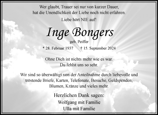 Traueranzeige von Inge Bongers von Rheinische Post