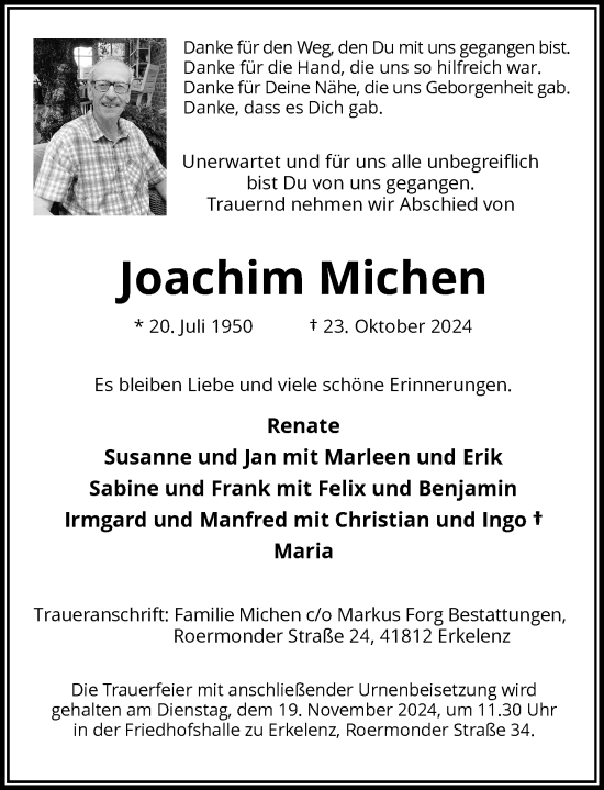 Traueranzeige von Joachim Michen von Rheinische Post