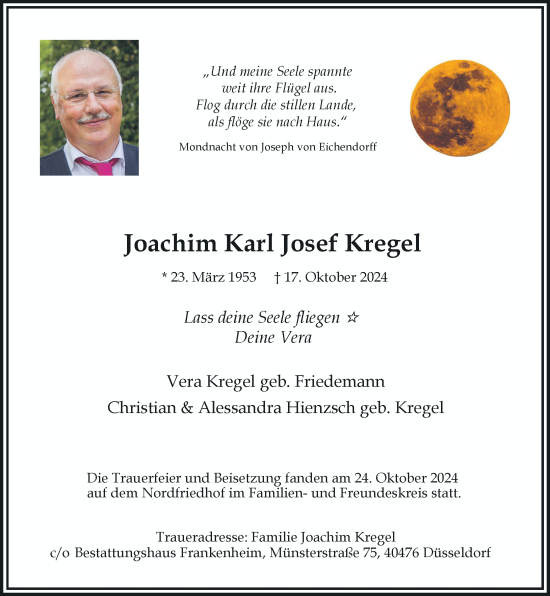 Traueranzeige von Joachim Karl Josef Kregel von Rheinische Post