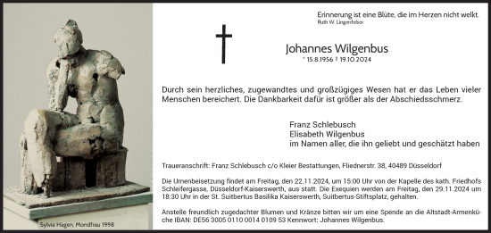 Traueranzeige von Johannes Wilgenbus von Rheinische Post