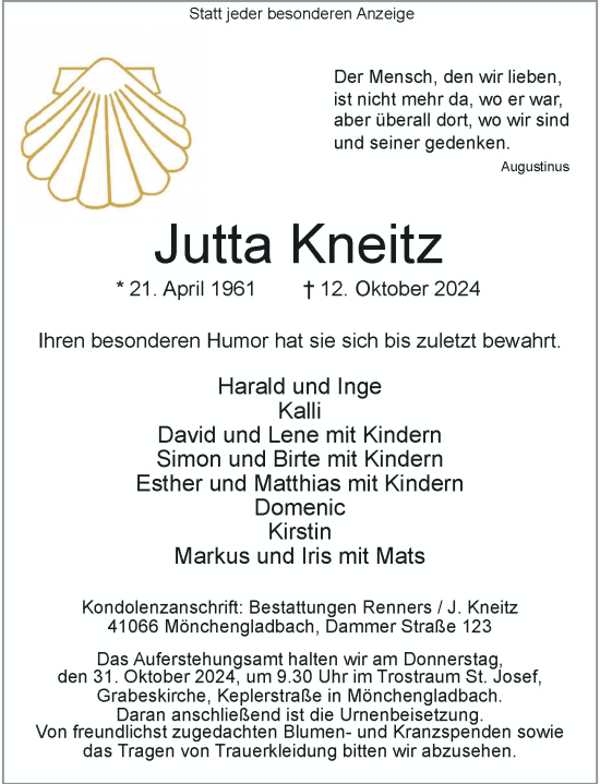 Traueranzeige von Jutta Kneitz von Rheinische Post