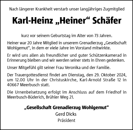 Traueranzeige von Karl-Heinz Schäfer von Rheinische Post