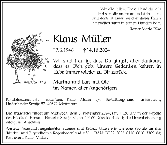 Traueranzeige von Klaus Müller von Rheinische Post