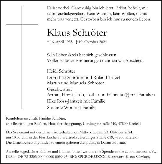 Traueranzeige von Klaus Schröter von Rheinische Post