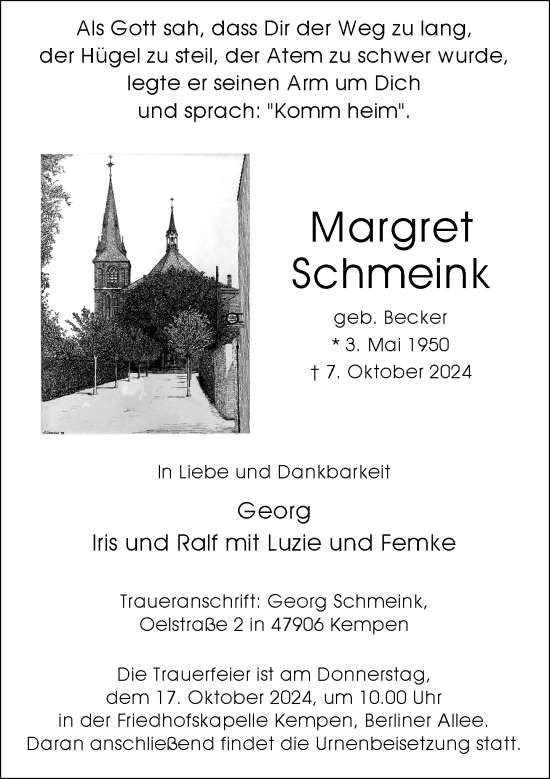 Traueranzeige von Margret Schmeink von Rheinische Post