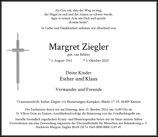 Traueranzeige von Margret Ziegler von Rheinische Post