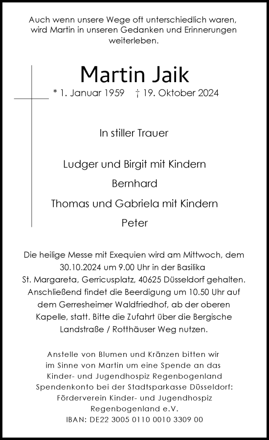 Traueranzeige von Martin Jaik von Rheinische Post