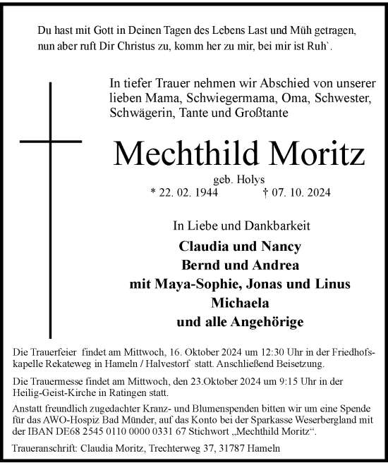 Traueranzeige von Mechthild Moritz von Rheinische Post