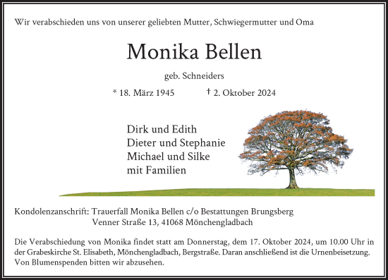 Traueranzeige von Monika Bellen von Rheinische Post