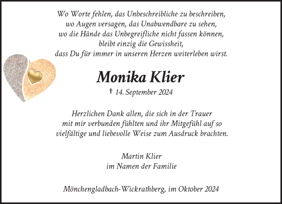 Traueranzeige von Monika Klier von Rheinische Post