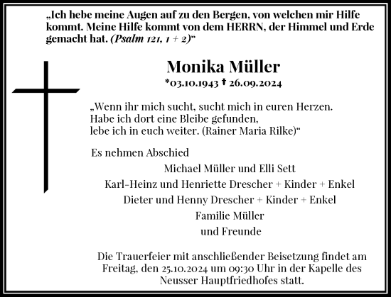 Traueranzeige von Monika Müller von Rheinische Post