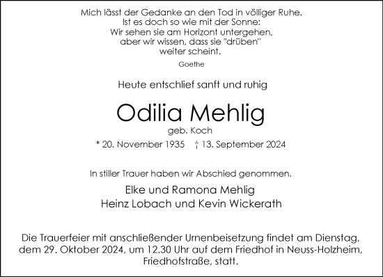 Traueranzeige von Odilia Mehlig von Rheinische Post