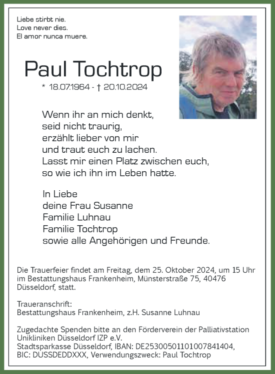 Traueranzeige von Paul Tochtrop von Rheinische Post