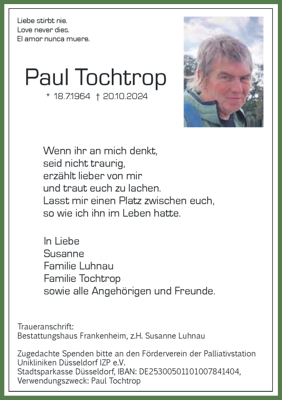 Traueranzeige von Paul Tochtrop von Rheinische Post