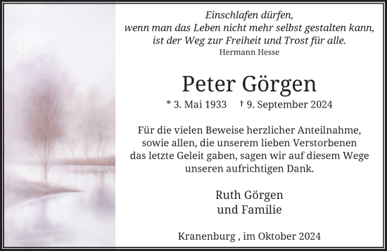 Traueranzeige von Peter Görgen von Rheinische Post