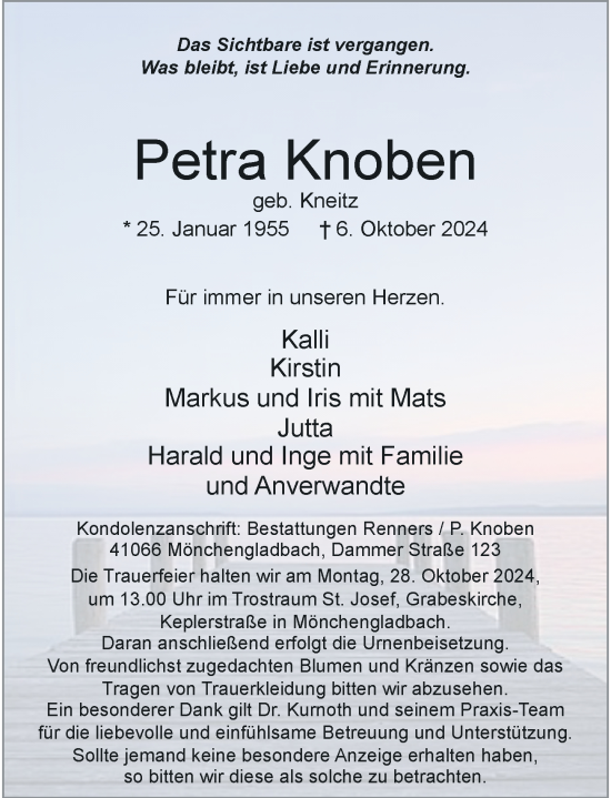 Traueranzeige von Petra Knoben von Rheinische Post