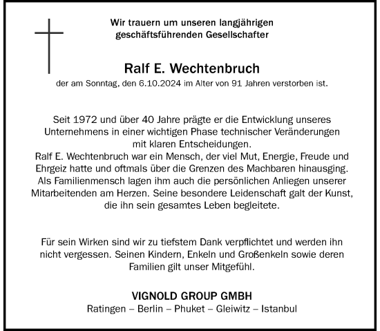 Traueranzeige von Ralf  Wechtenbruch von Rheinische Post