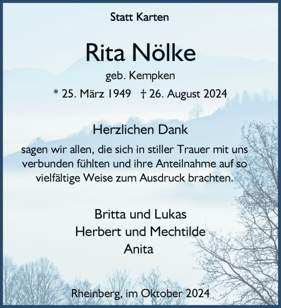 Traueranzeige von Rita Nölke von Rheinische Post