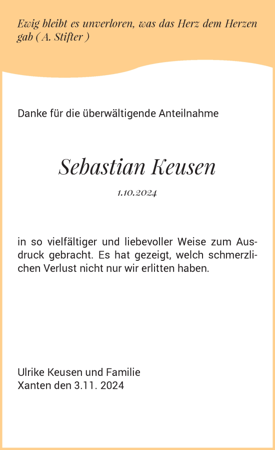 Traueranzeige von Sebastian Keusen von Rheinische Post