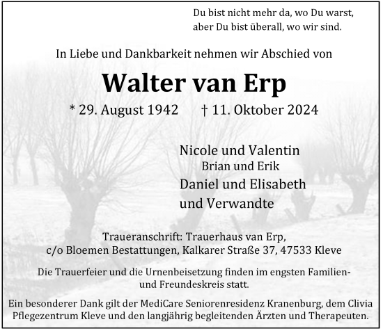 Traueranzeige von Walter van Erp von Rheinische Post