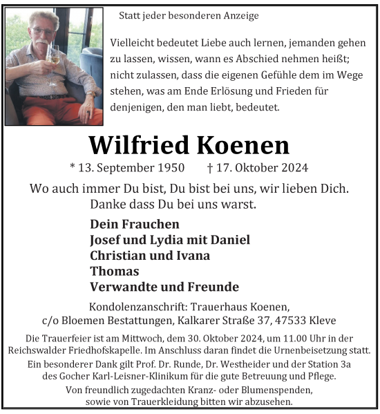 Traueranzeige von Wilfried Koenen von Rheinische Post