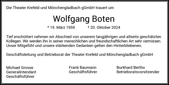 Traueranzeige von Wolfgang Boten von Rheinische Post