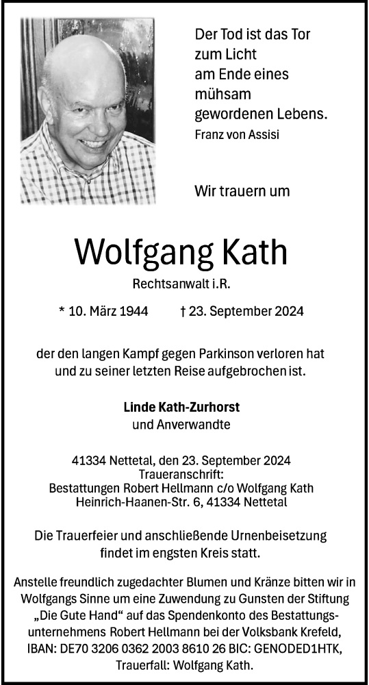 Traueranzeige von Wolfgang Kath von Rheinische Post