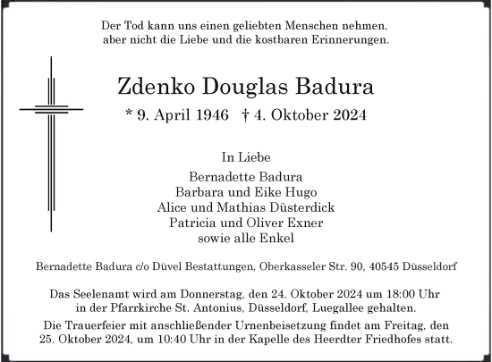 Traueranzeige von Zdenko Badura von Rheinische Post