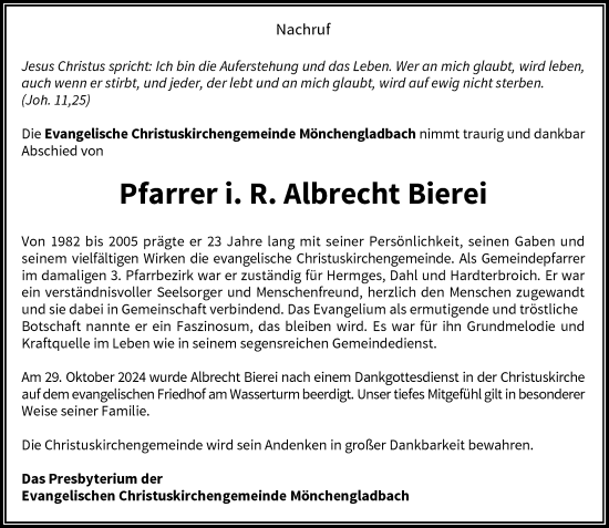 Traueranzeige von Albrecht Bierei von Rheinische Post