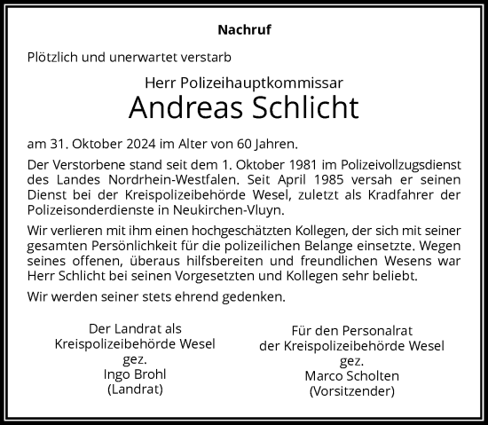 Traueranzeige von Andreas Schlicht von Rheinische Post