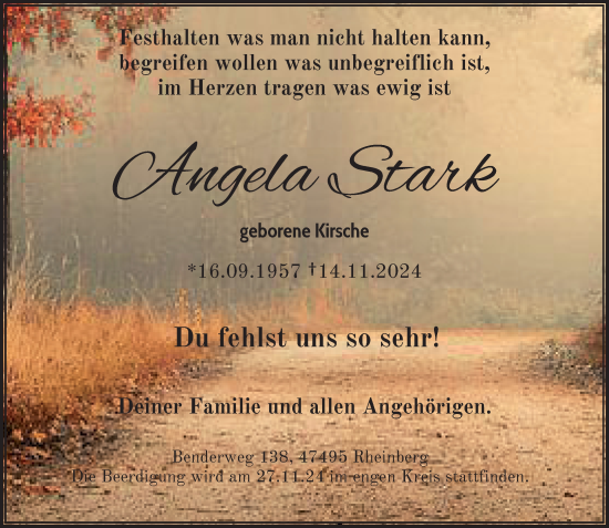 Traueranzeige von Angela Stark von Rheinische Post