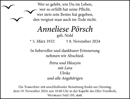 Traueranzeige von Anneliese Pörsch von Rheinische Post