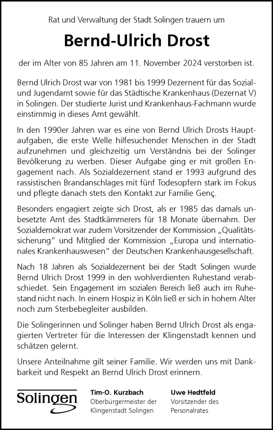 Traueranzeige von Bernd-Ulrich Drost von Rheinische Post