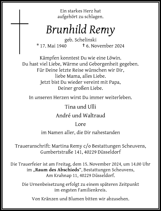 Traueranzeige von Brunhild Remy von Rheinische Post