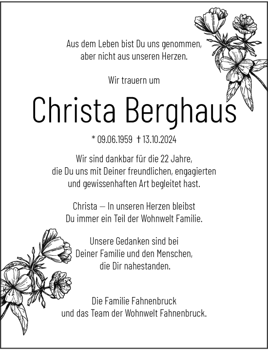 Traueranzeige von Christa Berghaus von Rheinische Post