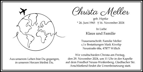 Traueranzeige von Christa Meller von Rheinische Post