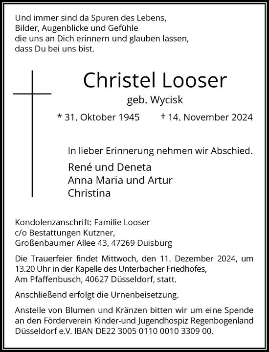 Traueranzeige von Christel Looser von Rheinische Post