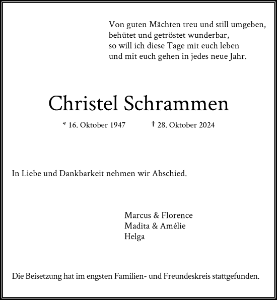 Traueranzeige von Christel Schrammen von Rheinische Post