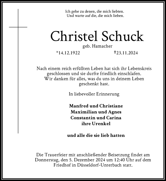 Traueranzeige von Christel Schuck von Rheinische Post