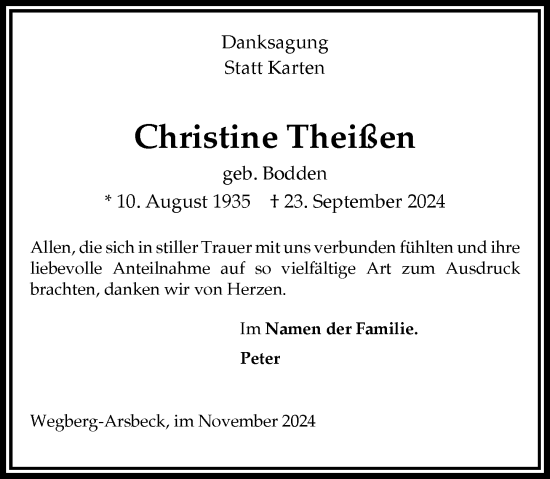 Traueranzeige von Christine Theißen von Rheinische Post