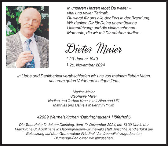 Traueranzeige von Dieter Maier von Rheinische Post