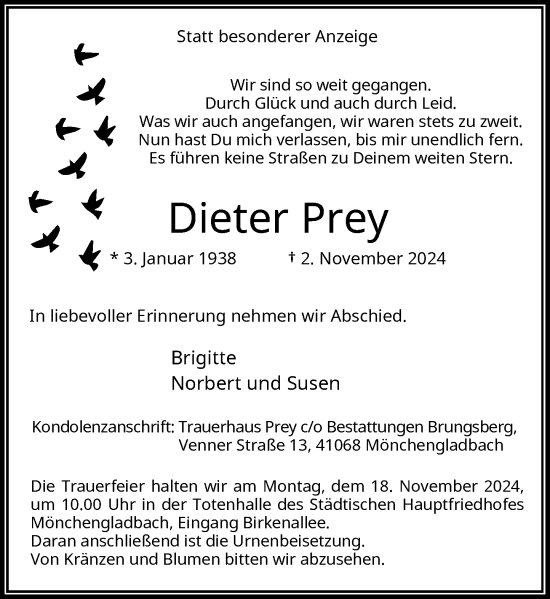 Traueranzeige von Dieter Prey von Rheinische Post