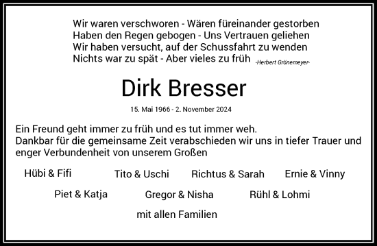 Traueranzeige von Dirk Bresser von Rheinische Post