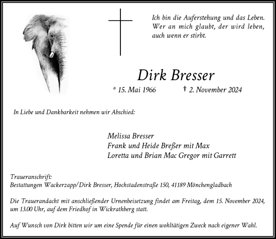 Traueranzeige von Dirk Bresser von Rheinische Post