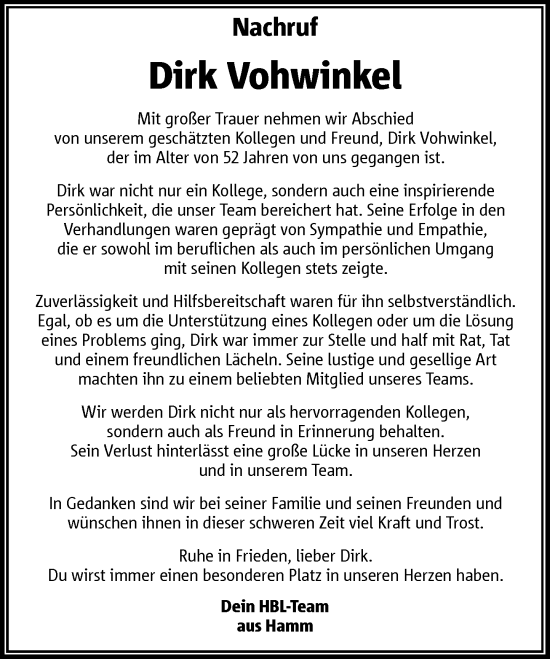 Traueranzeige von Dirk Vohwinkel von Rheinische Post