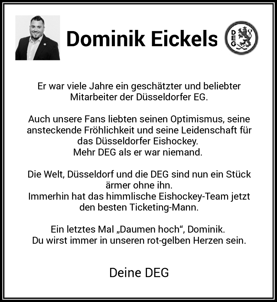  Traueranzeige für Dominik Eickels vom 09.11.2024 aus Rheinische Post