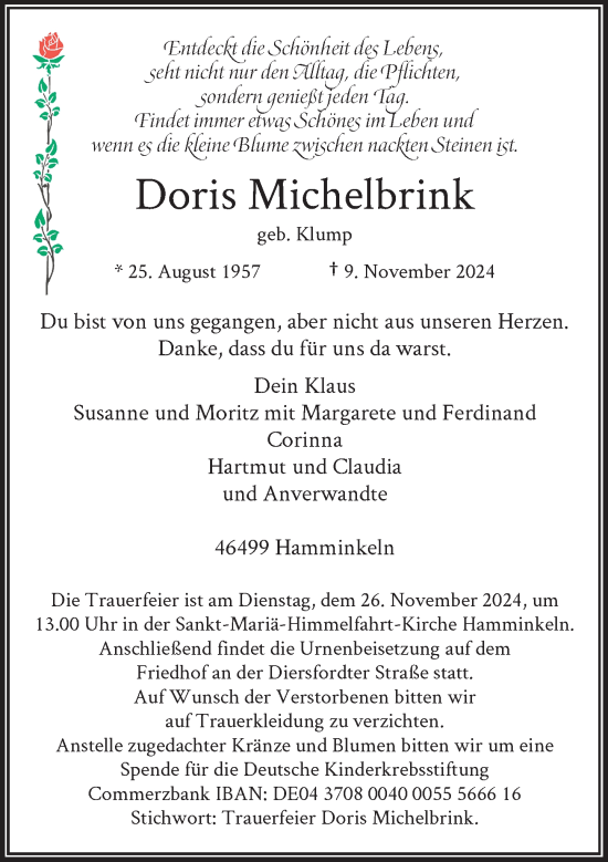 Traueranzeige von Doris Michelbrink von Rheinische Post