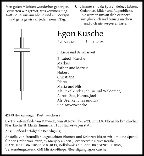 Traueranzeige von Egon Kusche von Rheinische Post