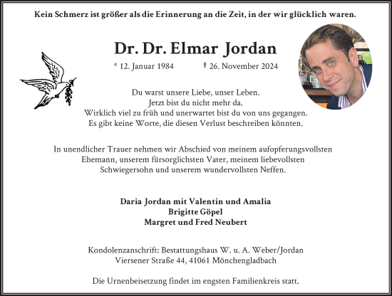 Traueranzeige von Elmar Jordan von Rheinische Post