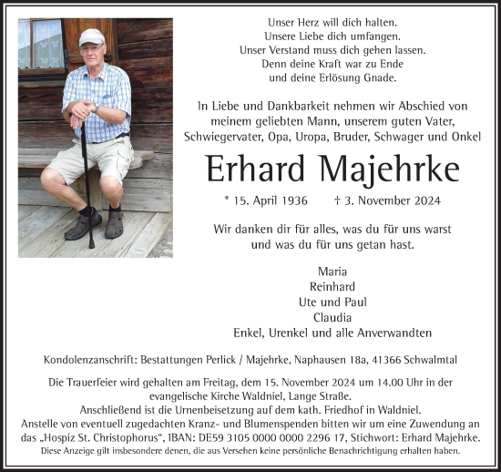 Traueranzeige von Erhard Majehrke von Rheinische Post